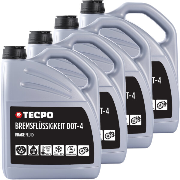 4x TECPO Bremsflüssigkeit DOT-4 SAE J 1703 1704 ISO 4925 DOT4, 5 Liter