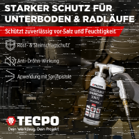 TECPO Unterbodenschutz schwarz Steinschlagschutz überlackierbar, 1 Liter + Autolack schwarz glänzend 500 ml