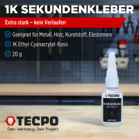 2x TECPO 1K Sekundenkleber dickflüssig 20g extra...