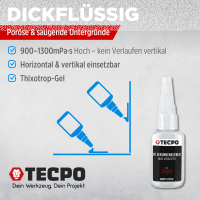 5x TECPO 1K Sekundenkleber dickflüssig 20g extra stark Superkleber Cyanacrylat Klebstoff
