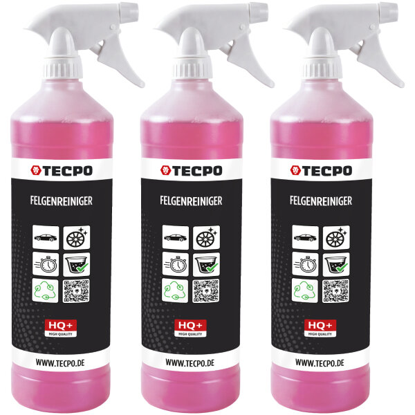 3x TECPO Felgenreiniger für Alu-, Stahl-und Leichtmetallfelgen, Fertiggemisch, säurehaltig, 1 Liter