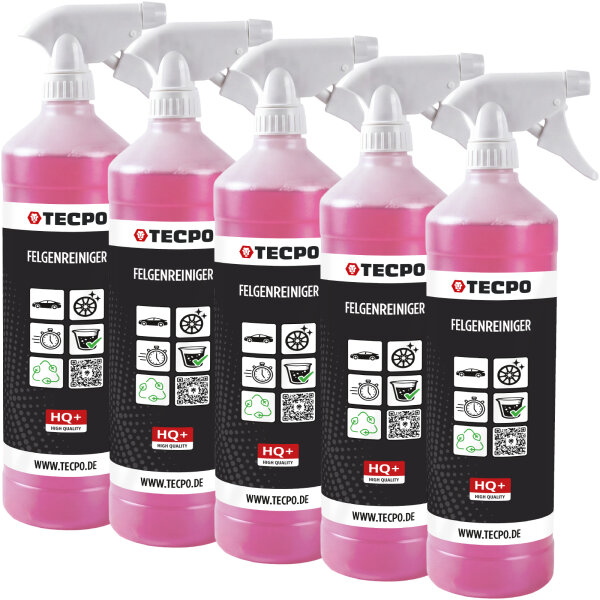 5x TECPO Felgenreiniger für Alu-, Stahl-und Leichtmetallfelgen, Fertiggemisch, säurehaltig, 1 Liter
