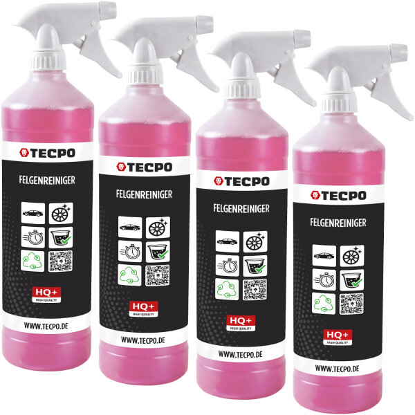 4x TECPO Felgenreiniger für Alu-, Stahl-und Leichtmetallfelgen, Fertiggemisch, säurehaltig, 1 Liter