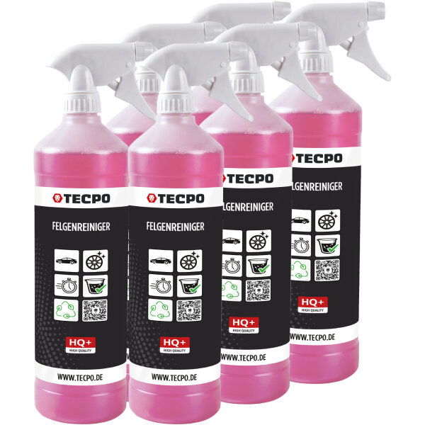 6x TECPO Felgenreiniger für Alu-, Stahl-und Leichtmetallfelgen, Fertiggemisch, säurehaltig, 1 Liter