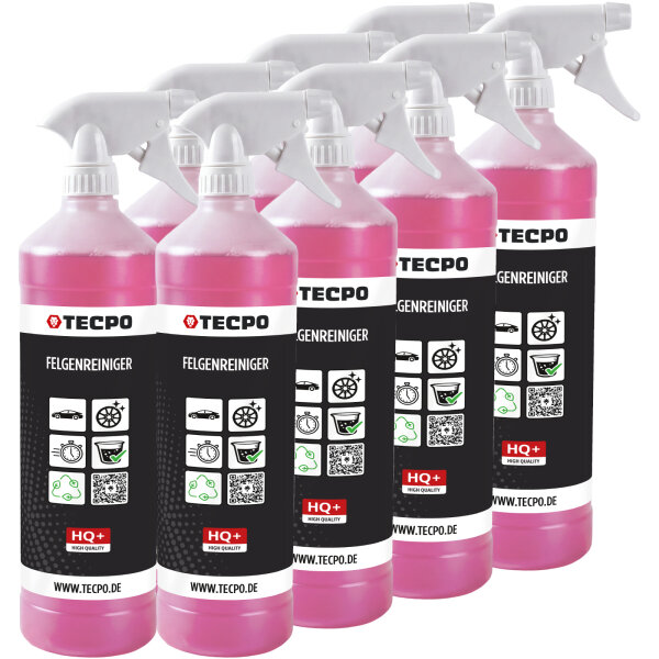 8x TECPO Felgenreiniger für Alu-, Stahl-und Leichtmetallfelgen, Fertiggemisch, säurehaltig, 1 Liter