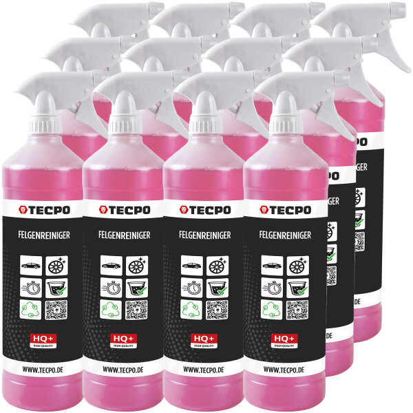 12x TECPO Felgenreiniger für Alu-, Stahl-und Leichtmetallfelgen, Fertiggemisch, säurehaltig, 1 Liter