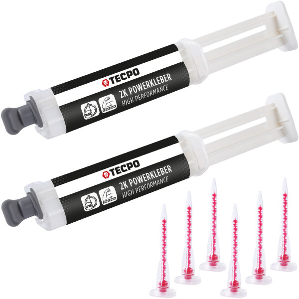 2x TECPO 2K Powerkleber High Performance 10g, Cyanacrylat-Klebstoff + 3 Mischer