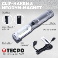 TECPO Druckluft Werkzeug Magnethalter für Hebebühne + AKKU Werkstattlampe 500 Lumen, magnetisch