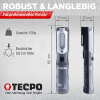 TECPO Druckluft Werkzeug Magnethalter für Hebebühne + AKKU Werkstattlampe 500 Lumen, magnetisch