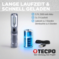 TECPO Druckluft Werkzeug Magnethalter für Hebebühne + AKKU Werkstattlampe 500 Lumen, magnetisch