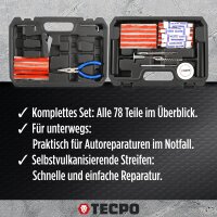TECPO Reifenreparatur Set, 78-teilig + LED Akku Handlampe 300 Lumen inkl. USB Kabel