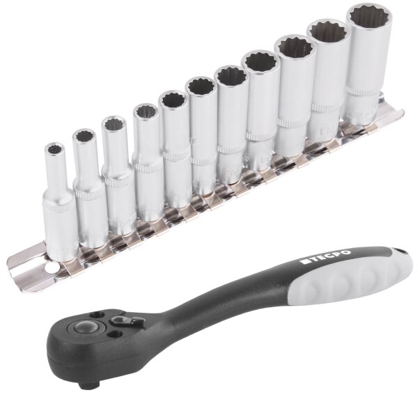 TECPO Steckschlüssel-Satz, SW 4-13 mm, 1/4", 11-tlg + Umschaltknarre 1/4"