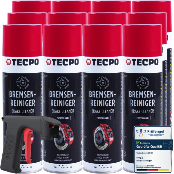12x TECPO Bremsenreiniger Universal Reiniger, 500 ml + Handgriff