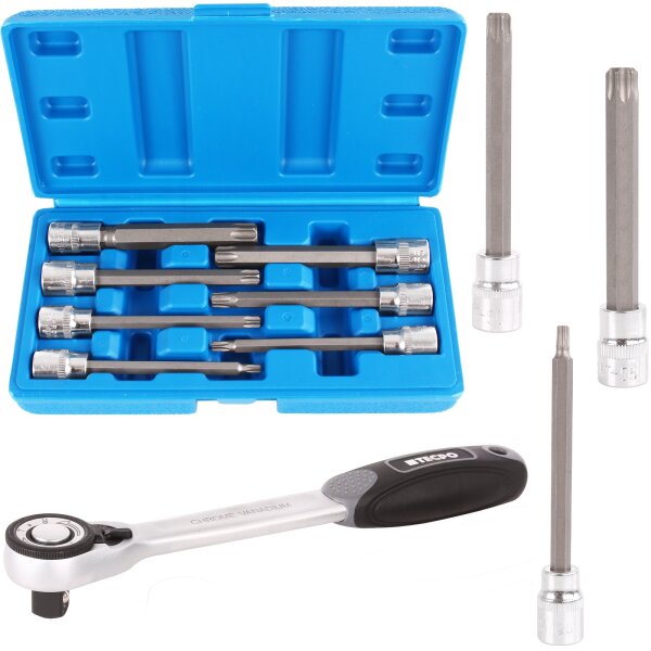 Steckschlüssel Satz 7-teilig Innentorx 3/8 Zoll, T25-T60 + TECPO Umschaltknarre 3/8 Zoll