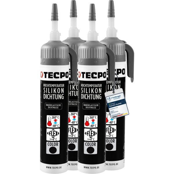 TECPO 4x Hochtemperatur Silikon Dichtung HSD 30 schwarz, 200 ml