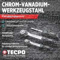 TECPO Steckschlüssel-Satz, 92-tlg, 1/4+3/8", ZOLL + LED Akku Handlampe 500 Lumen