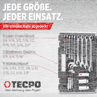 TECPO Steckschlüssel-Satz, 92-tlg, 1/4+3/8", ZOLL + LED Akku Handlampe 500 Lumen