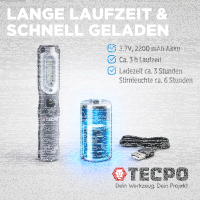 2x TECPO LED Akku Handlampe 300 Lumen + USB Kabel