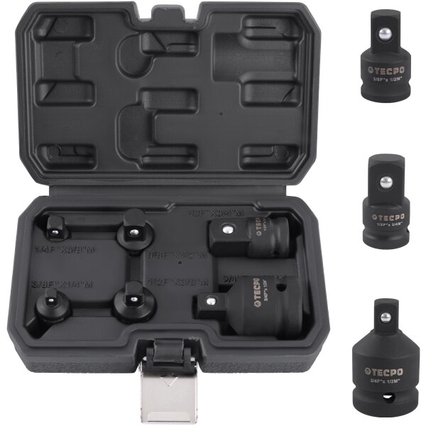 TECPO Kraft-Adapter Set 6-tlg. aus Chrom-Molybdän-Stahl mit Haltekugel, Antriebsgrößen 1/4"–3/4", hohe Belastbarkeit