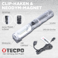 TECPO LED Akku Handlampe 300 Lumen + USB Kabel