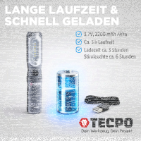 TECPO LED Akku Handlampe 300 Lumen + USB Kabel