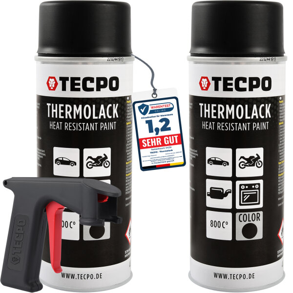 2x TECPO Thermolack Auspufflack Ofenlack 800°C schwarz 400 ml + Pistolengriff
