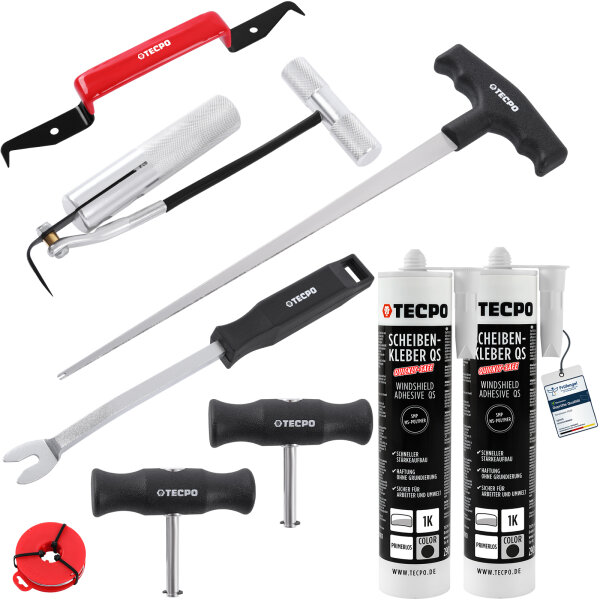 TECPO Windschutzscheibe-Reparaturset + 2x Scheibenkleber 290 ml MS-Polymer