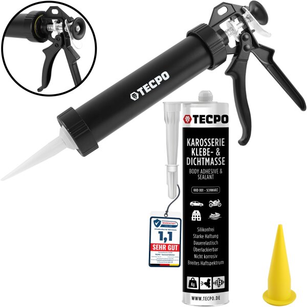 TECPO KKD 801 Karosserie Klebe- und Dichtmasse, 370g + Alu-Kartuschenpresse