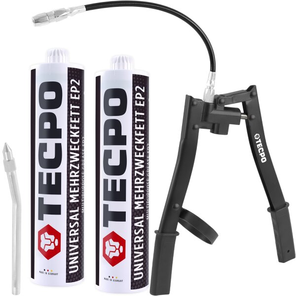 2x TECPO Universal Mehrzweckfett EP2 500g + Zweihand Fettpresse