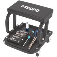 TECPO KFZ Werkstattrollbrett Rollliege 360° drehbar mit 300kg Tragkraft und Kopfstütze + Rollsitz 360° drehbar