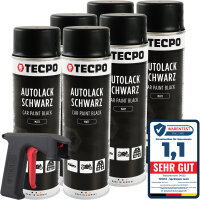 6x TECPO Autolack schwarz matt 500 ml + Pistolengriff