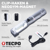TECPO Schraubendreher- und Bit Set 100-tlg. + Werkstattlampe, 300 Lumen magnetisch