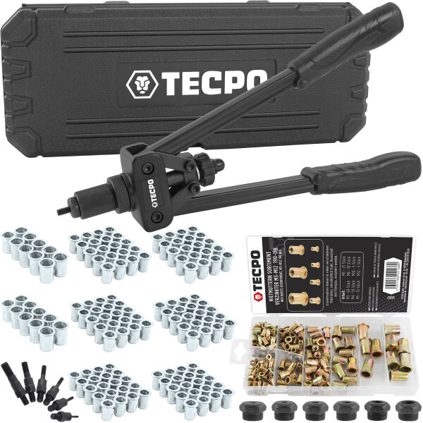 TECPO Nietmutternzangen-Satz 240-tlg. M3-M4-M5-M6-M8-M10 + Nietmuttern Sortiment M3-M12, 190-teilig