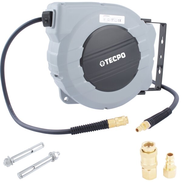 TECPO Druckluftschlauch Aufrollee 10m + Ersatz-Adapter