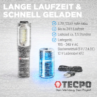 2x TECPO LED Akku Handlampe 1000 Lumen + USB Ladegerät