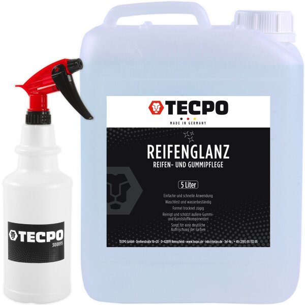 TECPO Reifenglanz und Gummipflege Reifen Pflege 5L + Sprühflasche aus PE 750 ml
