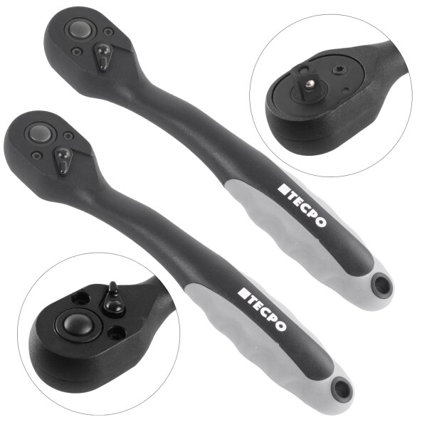 2x TECPO Umschaltknarre 1/4 Zoll 72 Zähne feinverzahnt