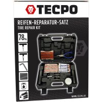 TECPO Reifenreparatur Set 78-tlg. Pannenset Reifen Reparaturset schlauchlos T-Griff Vulkanisierstreifen Kfz Quad Anhänger Fahrrad